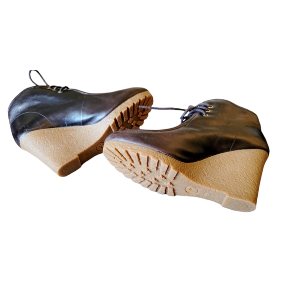 Michael Michael Kors Dark Brown Leather Wedge Booties Lace Up Size 9 - Picture 4 of 9